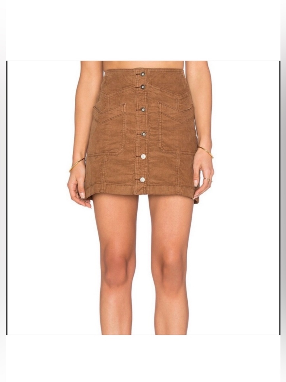 Free People Come A Little Closer Brown Corduroy Button Front Mini Skirt Size 2 - Picture 2 of 5